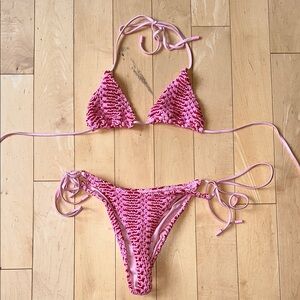 TRIANGL Pink Crochet Bikini Set